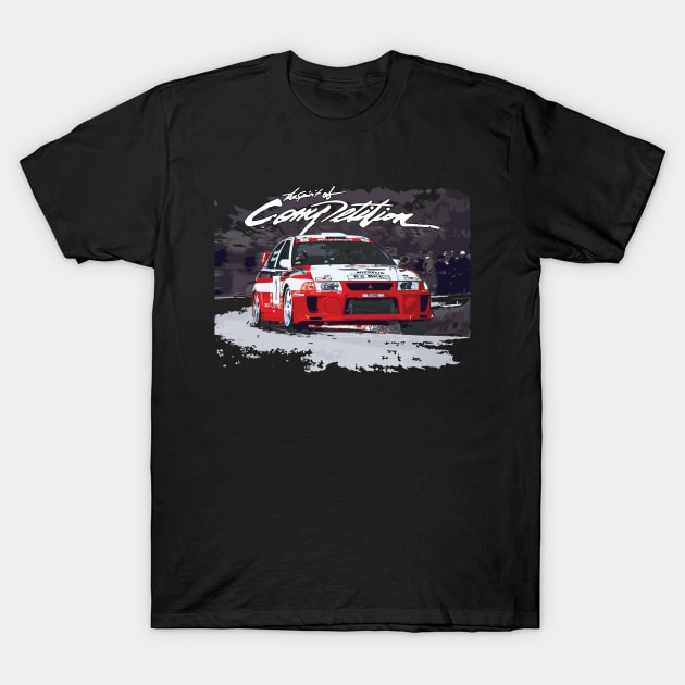 wrc EVO 5 COMPETITION Tommi Mäkinen Car evolution TME V version T-Shirt by cowtown_cowboy